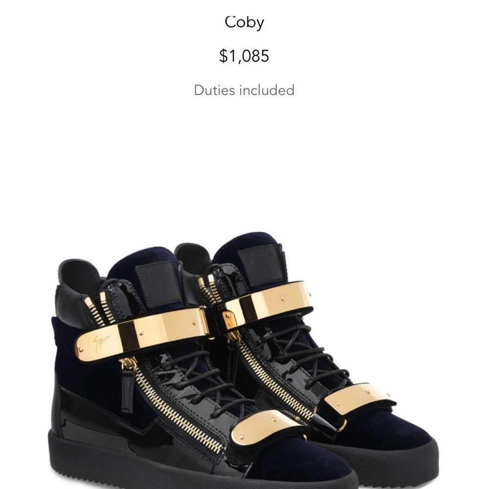 Giuseppe Zanotti Navy Velvet and Gold Sneakers